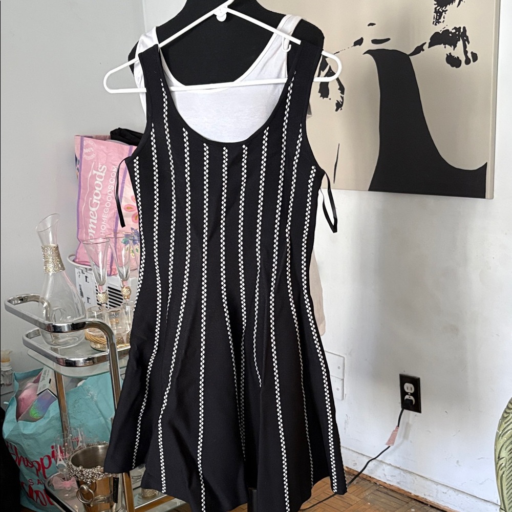 Bebe Black and White Patterned Fit & Flare Mini Dress